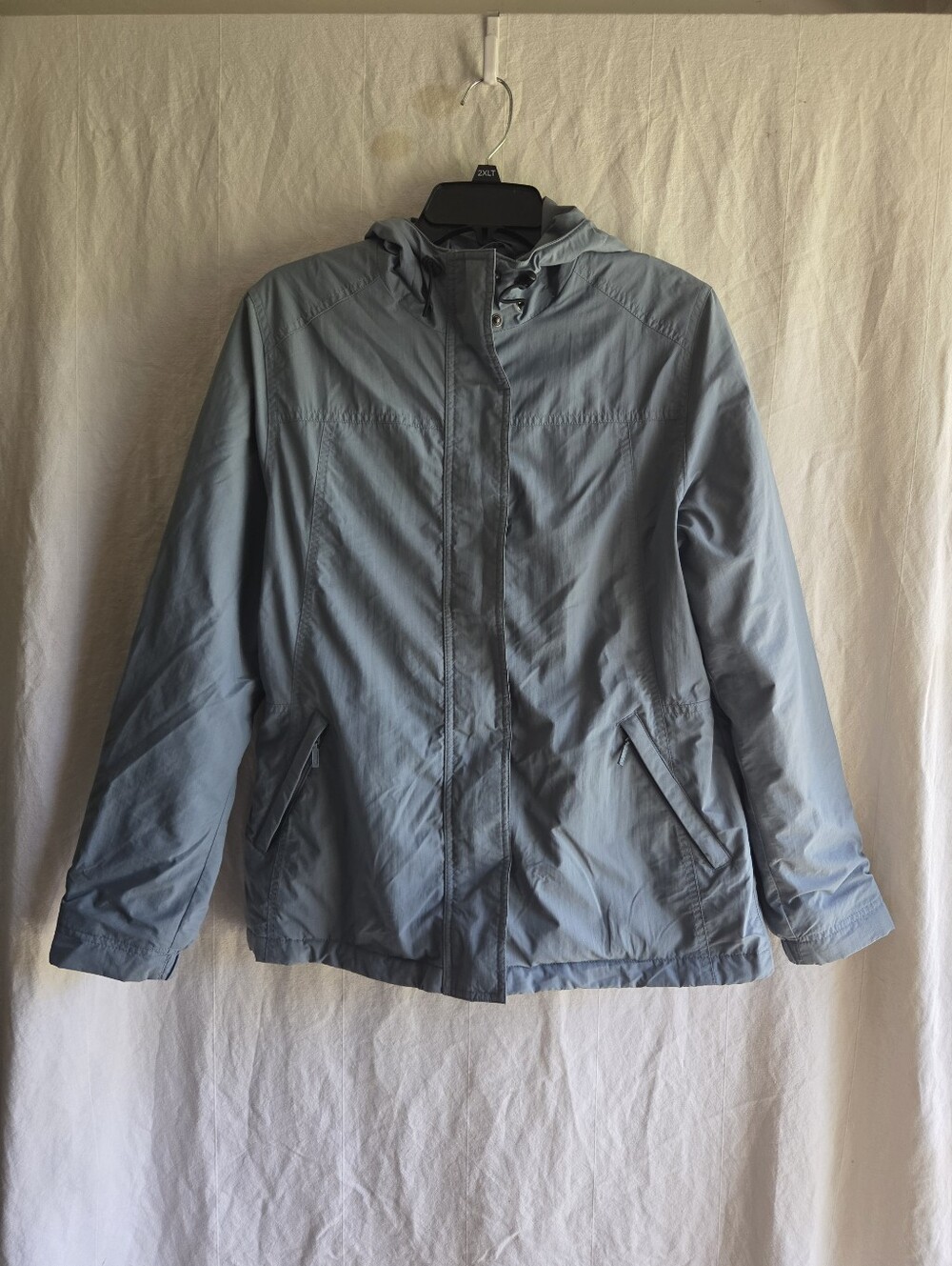 Eddie Bauer Jacket Womens Medium Blue Hooded Softshell Zip Fleece Lined Pockets